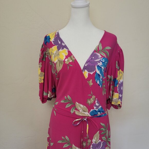 Ralph Lauren Pink Floral V-Neck Dress, Size 14, $90 NWT - Picture 3 of 8